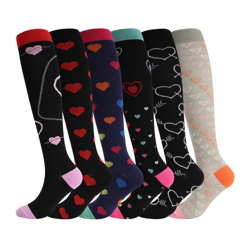 Комбо из 6 пар: Узорные компрессионные носки для бега, йоги и спорта - Влагоотводящие, дышащие, быстросохнущие гольфы для осени