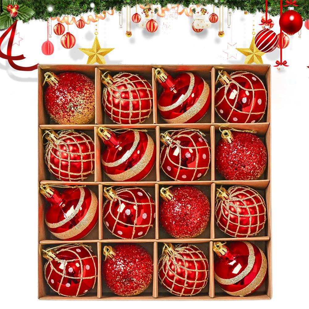 16 шт./коробка 6 см Блестящие Глиттерные Рождественские Шары Украшения Небьющиеся Подвески для Рождественской Елки Украшения для Вечеринки