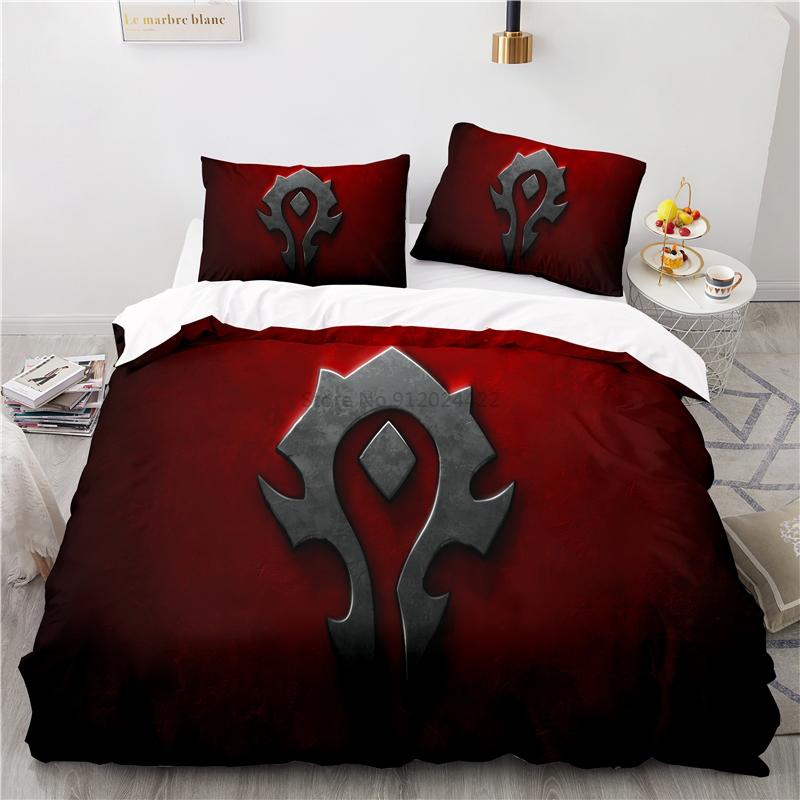 World of Warcraft Games Bedding Set Horde Banner Flag Printed Duvet Cover Set Pillowcase Twin Full Queen King Size Drop Shipping