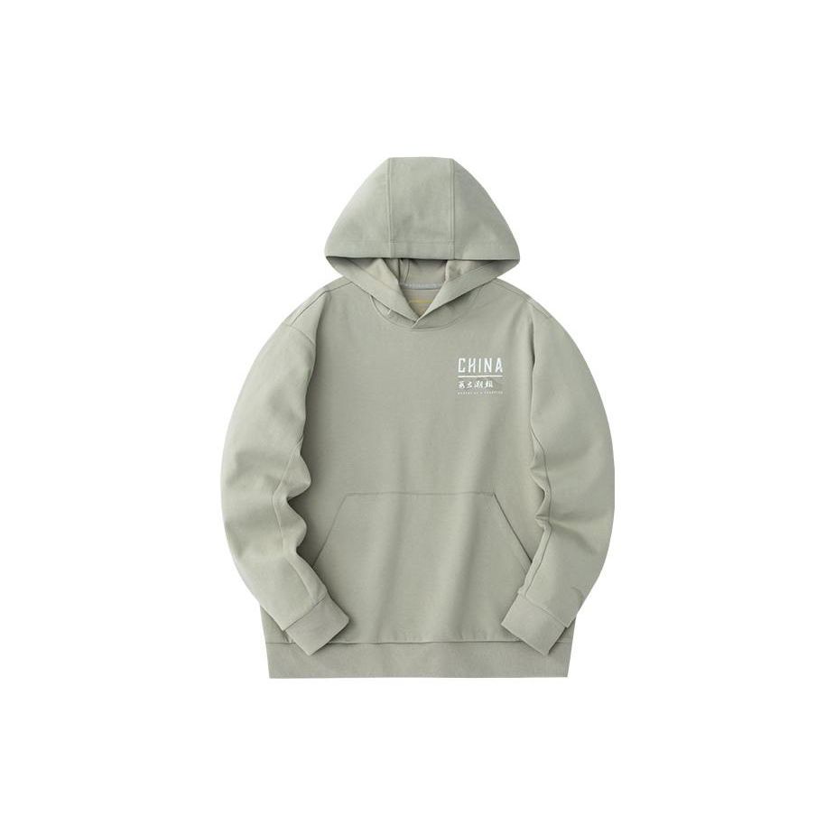 Anta Training Series Letter Hooded Pullover Sweatshirt Men Sweatshirt Light-Gray-Green 152347721-4