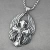 Cool Mens Angel Wings Biker Cross Pendant Necklace For Men Stainless Steel
