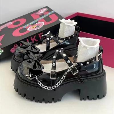 Туфли женские Туфли-лодочки Черные Туфли Мэри Джейн с большим бантом Удобные Туфли-лодочки Лолита на толстой платформе Туфли в стиле панк-готика для косплея