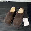 Women Suede Flats Cotton Slippers Platform Mules Shoes Woman 2025 Trend Fashion Winter Warm Casual Walking Snow Boots Flip Flops