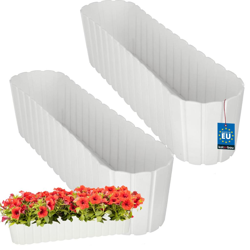 Oval Flowerpot Box for Balcony Terrace Rustic White 60 cm 2 PCS
