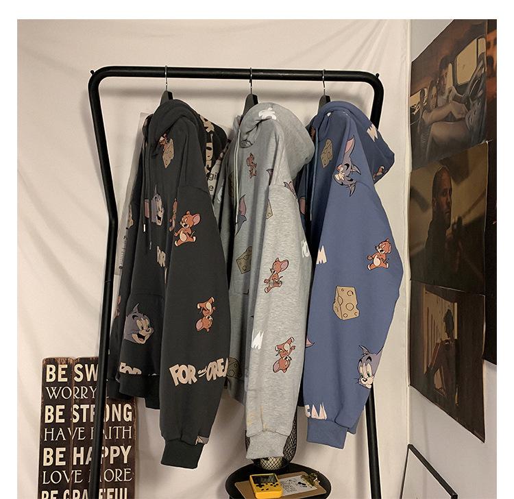 2021 Men's Loose Fit Cartoon Print Plush Hoodie Jacket