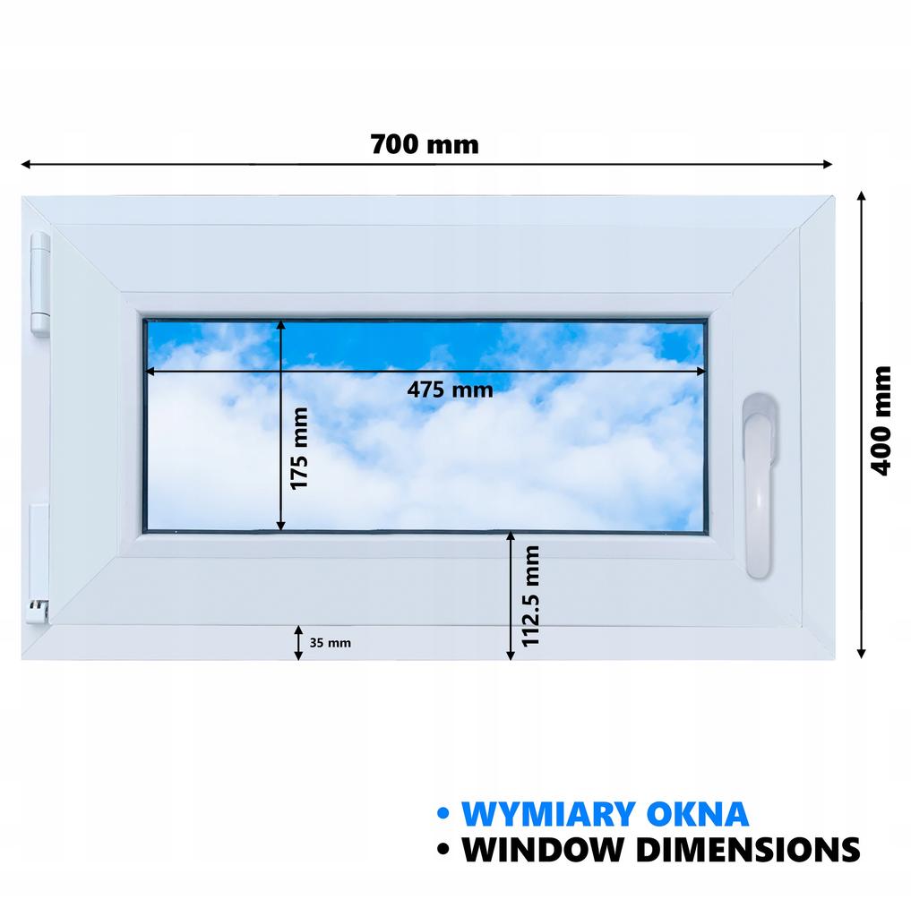 PVC window white 70x40 LEFT, new 700x400 mm tilt and turn RU double-glazed