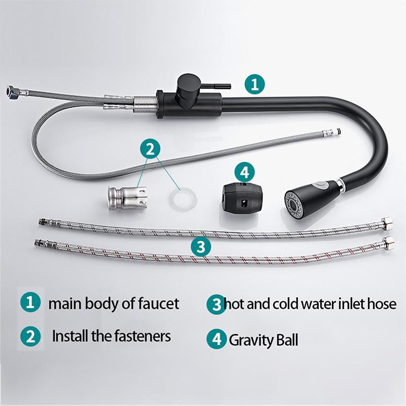 Черный выдвижной кухонный смеситель для раковины, настенный распылитель, кухонный смеситель для ванной комнаты, кухни, кран горячей и холодной воды