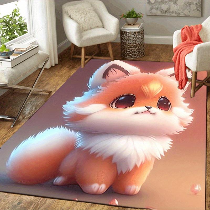 1pc Cute baby fox Print, Design Indoor Area Rug - Soft, Anti-Slip, and Durable Gaming Room Decor for Bedroom