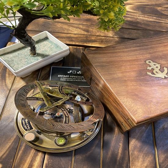 Латунный 5-дюймовый солнечный компас, карманный компас, рабочий компас, антикварный компас, подарок для папы, гравированный подарок солнечный компас,