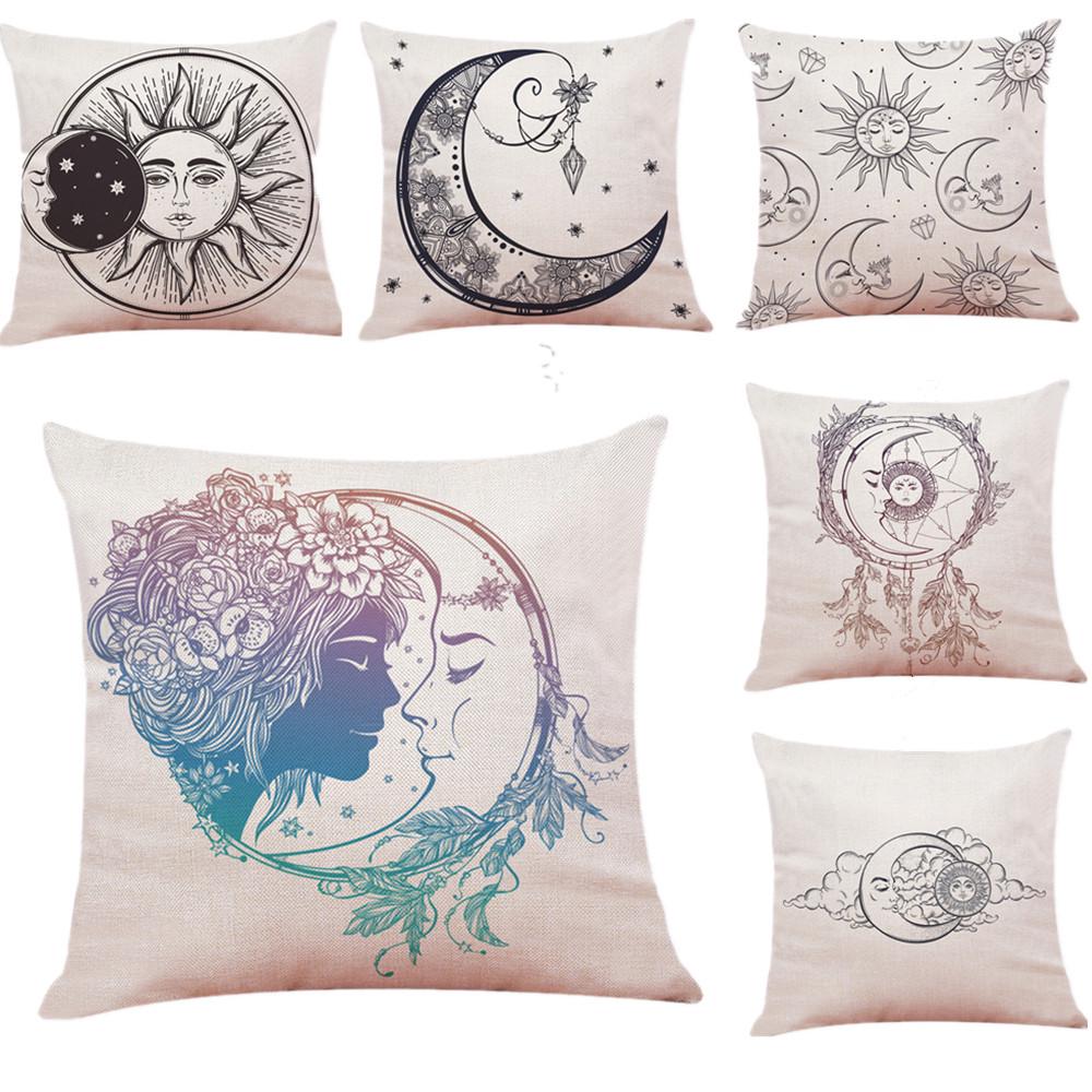 Home Decor Cushion Cover Sun Moon Pattern Throw Pillowcase Pillow Covers For Car