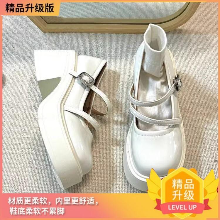 Туфли Мэри Джейн на круглой платформе французского ретро, женские, кожаные, новинка 2025 года, британский стиль, толстый каблук, высокие каблуки