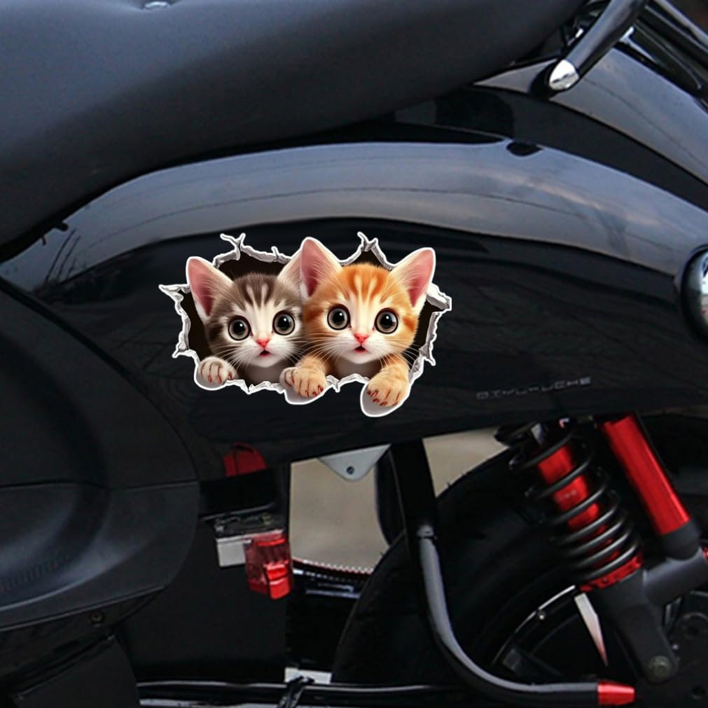 Набор из 2 3D мультяшных наклеек с котами 16x10см Юмор Водонепроницаемые наклейки с животными для автомобиля грузовика мотоцикла стены | #JP18