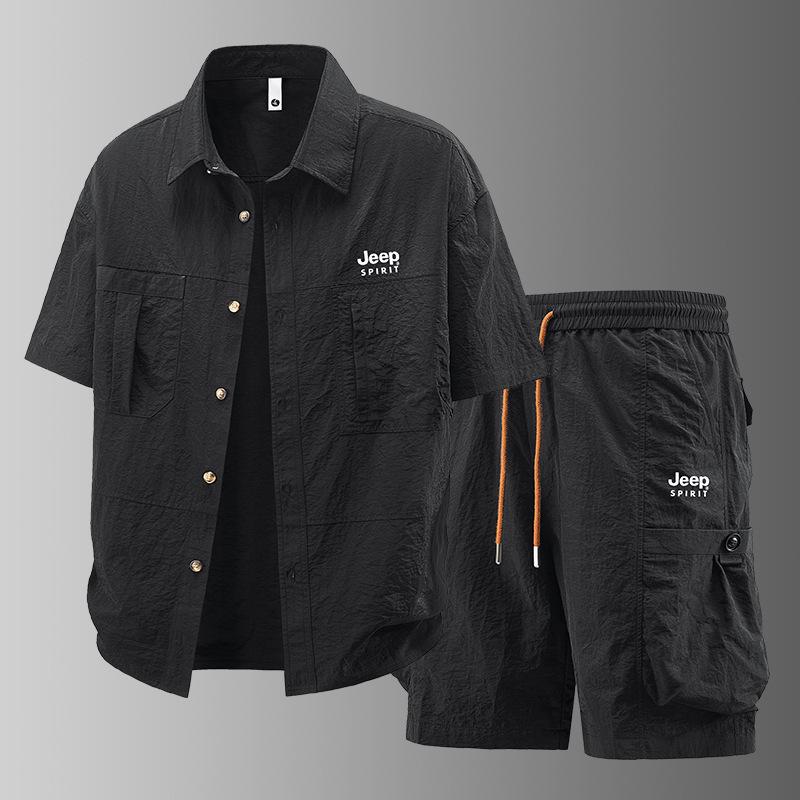 Летний комплект из шелка с коротким рукавом, мужская рубашка с коротким рукавом, пять брюк, комплект рабочей одежды