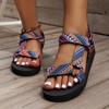 Модные женские сандалии большого размера на плоской толстой подошве, новый стиль 2025 года, цветные застежки-липучки, пляжная обувь в европейском и американском этническом стиле
