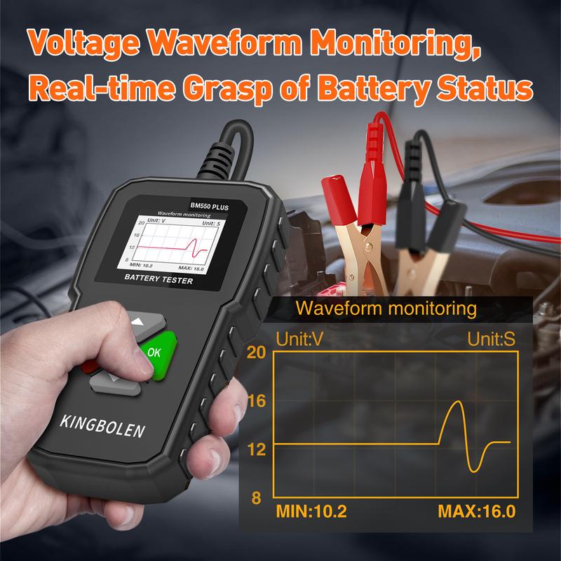 KINGBOLEN BM550 PLUS Car Battery Tester 6V 12V 24V LED Display 100-2000 CCA 2-200Ah Automotive Alternator Tester Digital Battery
