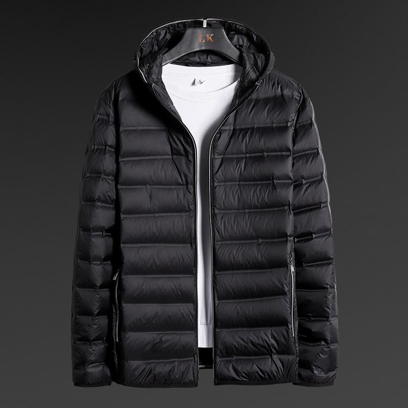 Men Down Padded Jacket Lightweight Spring Puffer Coat Light Autumn White Duck Hood Outerwear
