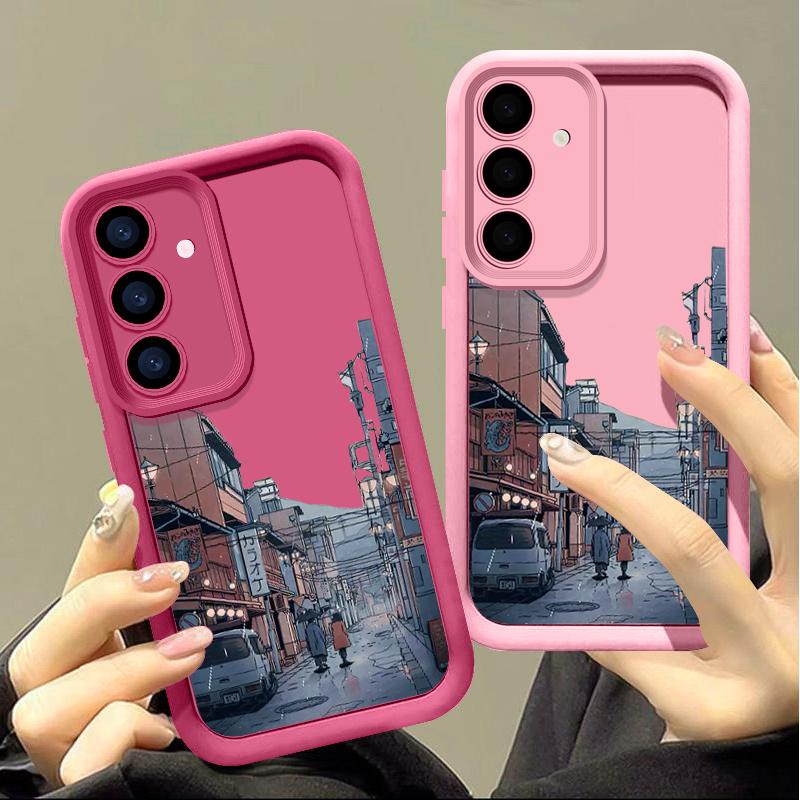 Мягкий силиконовый чехол с рисунком города для Samsung S25 S24 S22 Ultra Plus S23 S21 S20 Fe A55 A54 A53 A35 A15 A16, однотонная защитная крышка объектива