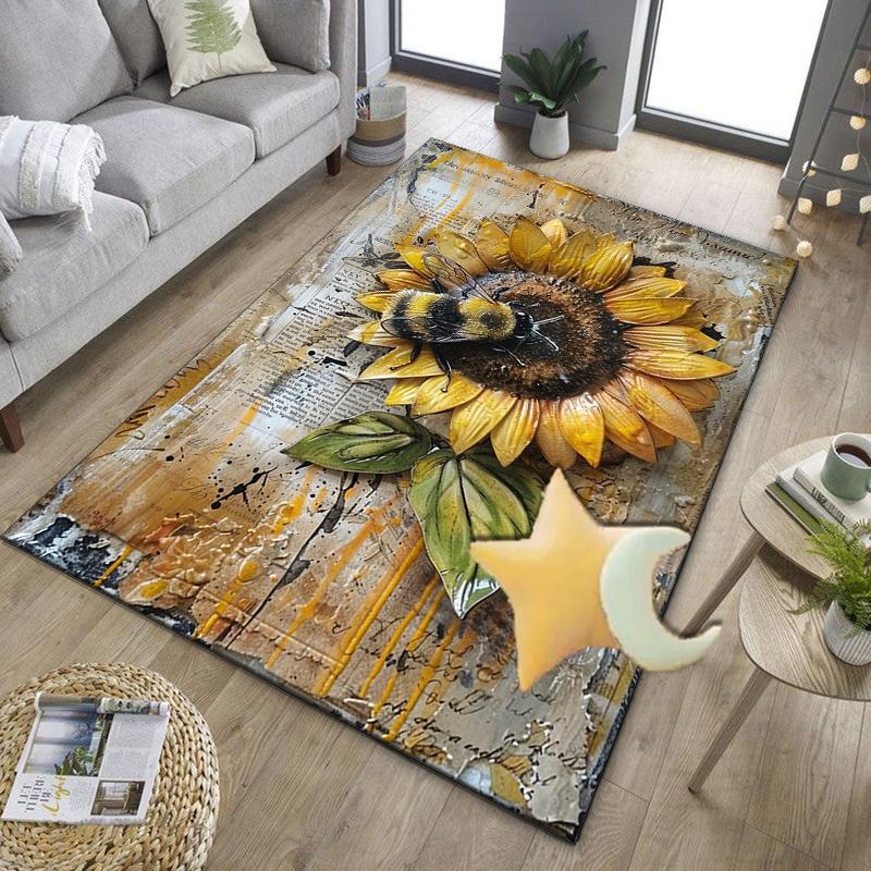 Bumblebee And Sunflower Office Rug Chair Mat, Entryway Carpet, Suitable for Front Door, Bedroom, Living Room, Desk, Holiday Gift