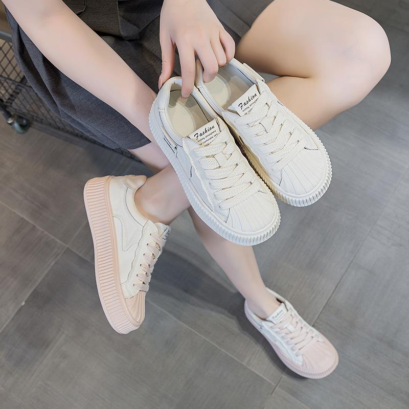 Белые туфли с мыском-ракушкой для женщин весна и лето дышащие и удобные повседневные туфли на толстой подошве с увеличением роста кроссовки на шнуровке