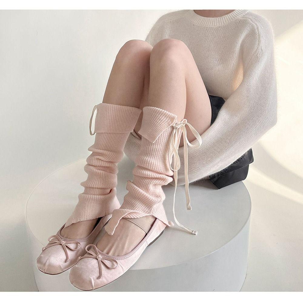 Ribbon Bow Leg Cover Stockings Solid Color Feet Covers New Leg Wraps Socks  Women And Girls