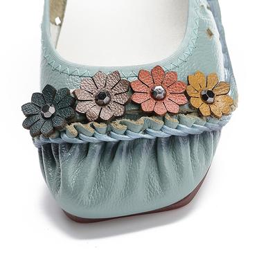 Новые женские осенние туфли-балетки ручной работы, женские туфли на плоской подошве с квадратным носком и цветочным декором для вождения и повседневной носки