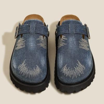 Модные женские модные тапочки Baotou с толстой подошвой, осенние, новые, с круглым носком, ковбойские, ленивые, повседневные, противоскользящие, износостойкие сандалии