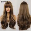 Long Body Loose Wave Synthetic Hair Wigs with Bangs for Women Dark Brown Cosplay Lolita Daily Use