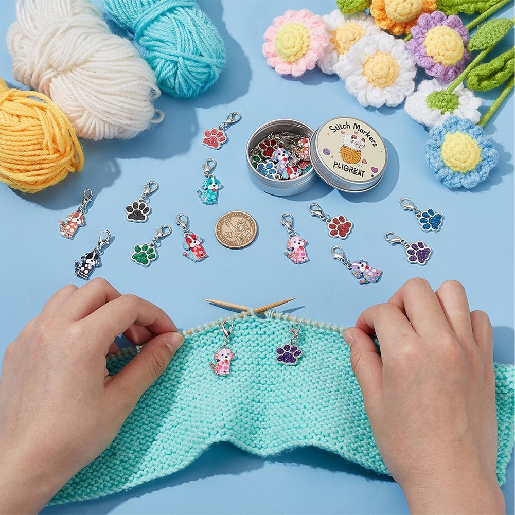 PLIGREAT 24 шт. Милые маркеры петель в виде собачьей лапы, маркеры для вязания крючком с застежками-лобстерами, маркеры с замком для вязания для женщины, бабушки, для изготовления подарков своими руками