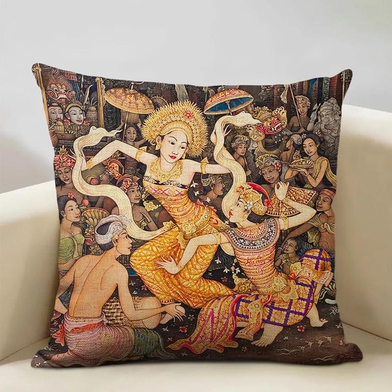Exotic Balinese Mythical Pattern Pillow Covers Pattern Cushion Cover Suitable for Sofa Bedroom Car Pillow Cover