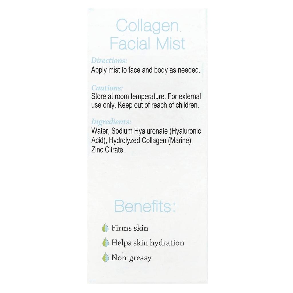 Collagen Facial Mist with Hyaluronic Acid and Marine Collagen, Fragrance Free, 59 Ml (2 Fl Oz)