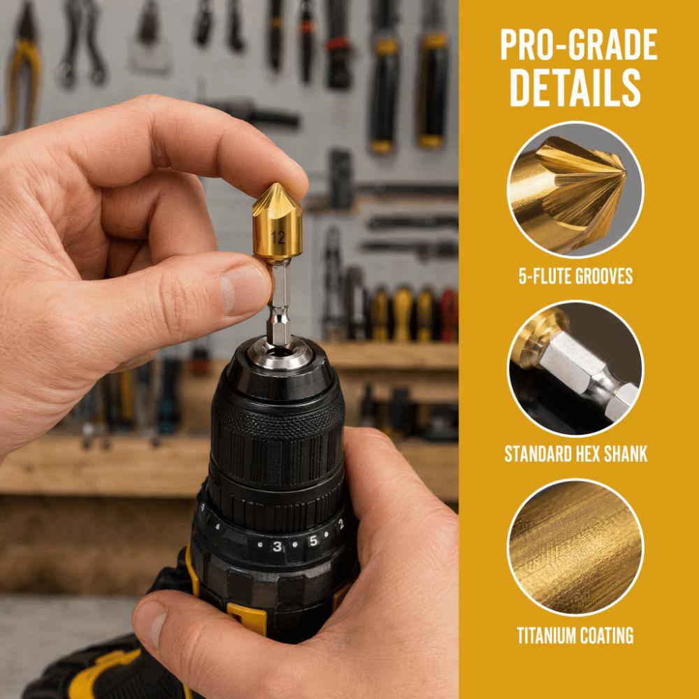 6pcs Hex Shank 1/4 Inch Chamfer Drill Bit 90 Degree Chamfering Tool Woodworking Drilling