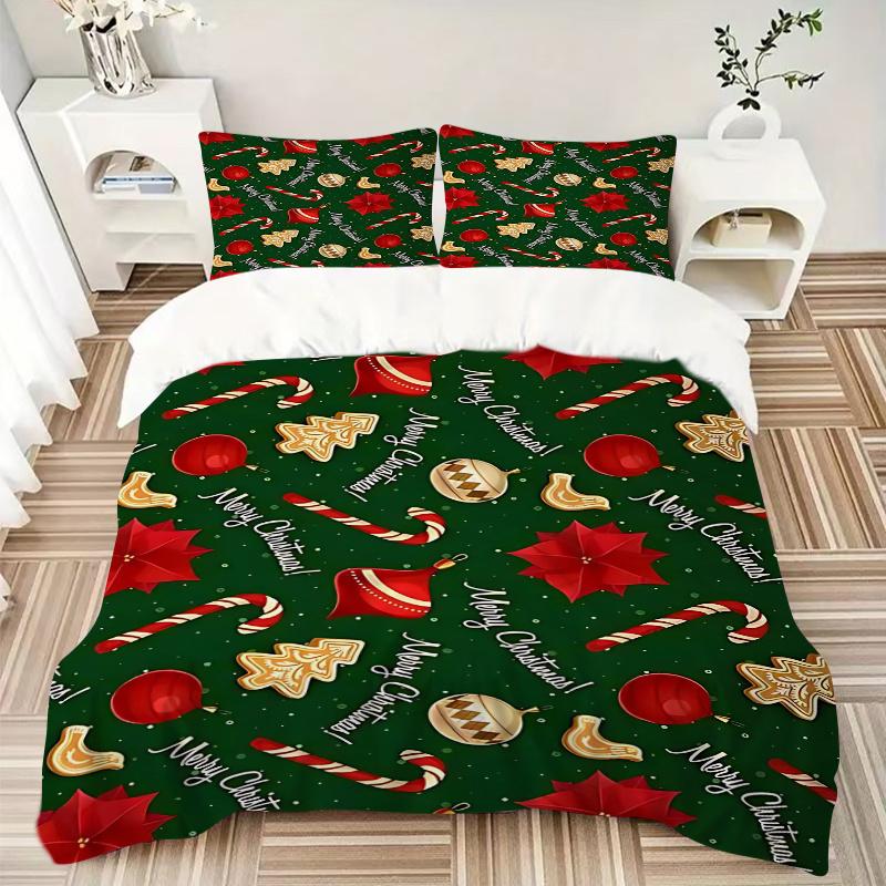 3pcs Christmas Holiday Gift Bedding Set with "Merry Christmas!" Design, Includes One Quilt Cover and Two Pillowcases (No Core)