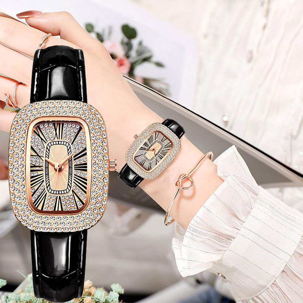 Ladies's Watches, Small Wrist Leather Strap Women Watch, Luxury Diamond Watch, Roman Numeral Battery Watches For Women