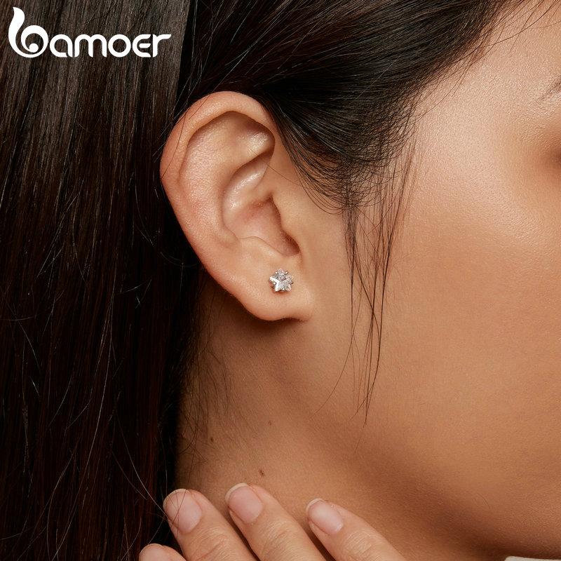 BAMOER, серьги-гвоздики из стерлингового серебра 925 пробы с кристаллами и звездами, серьги-гвоздики с кубическим цирконием для женщин, романтические изящные ювелирные изделия, подарок