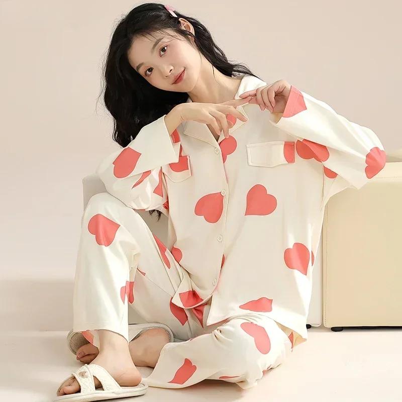 Осенне-зимняя хлопковая пижама для женщин, с длинными рукавами, женская одежда для сна, кардиган, пижамы с V-образным вырезом, японская женская домашняя одежда