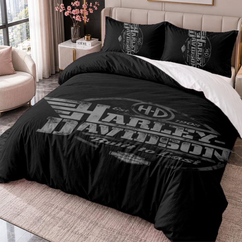 Harley-Davidson 3Pcs Bedding Set Duvet Cover With Two Pillowcases For Bedroom Home Decoration