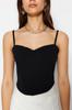 Women's Fashion New Bustier Black Fitted Crop Strappy Crepe Knitted Bustier