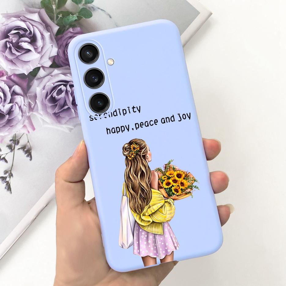 Чехол для Samsung Galaxy A55 Красивый мультяшный дизайн Девочки Подсолнух Мягкий ТПУ Чехол для телефона Для Samsung A15 A25 A35 A55 5G Fundas Coque