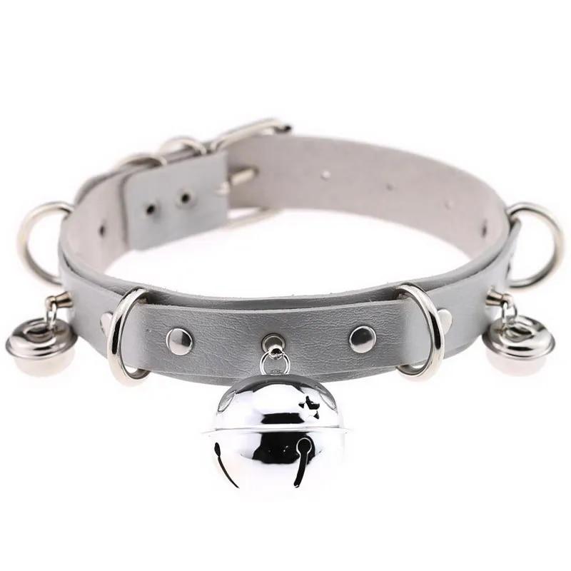 Choker Collar Adjustable Pu Leather Bell Necklace For Women Cosplay Party Jewelry