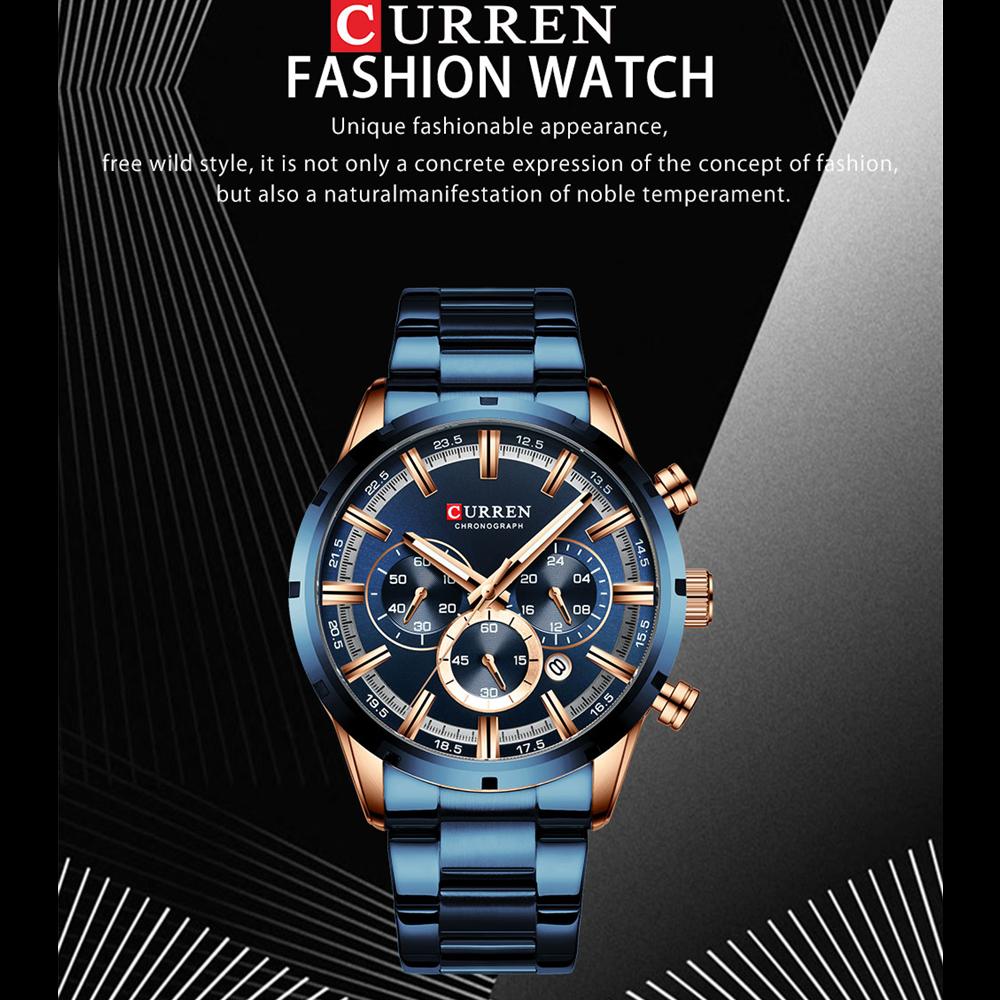 CURREN Luxury New Mens Stainless Steel Band Wristwatches for Men Casual Fashion Quartz Clock Mens Chronograph Watch with Date