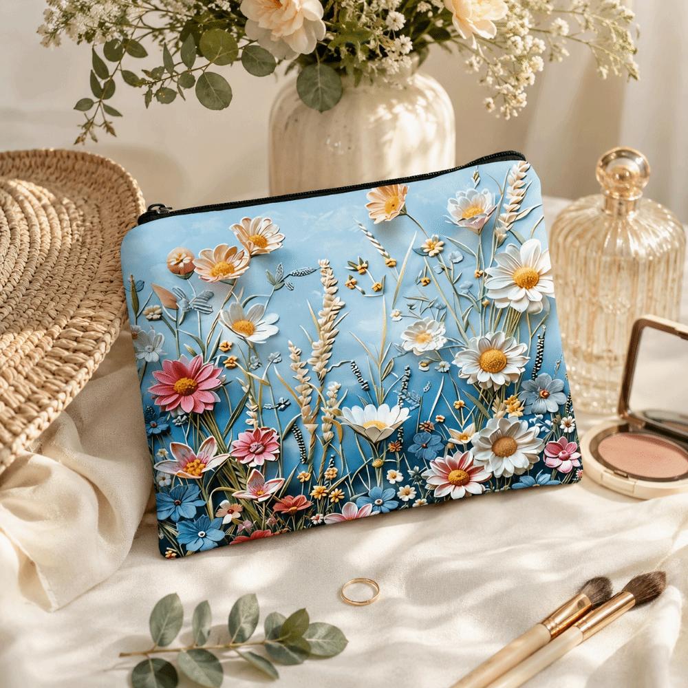 Double-sided Printed Toiletries Organizer Floral Cosmetics Storage Bag Outdoor Use