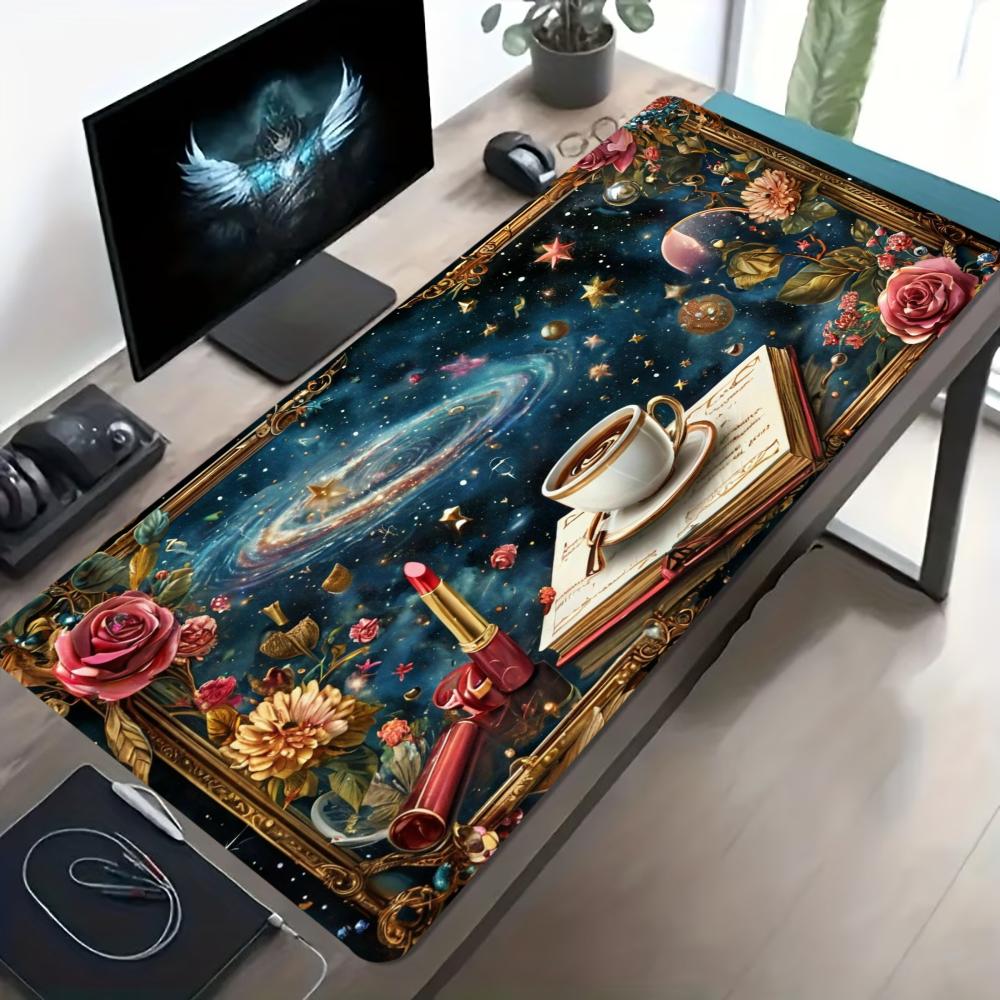 Magic Wizard Night Sky Print Gaming Mouse Pad Large Desk Mat AntiSlip Rubber Base Stitched Edge Keyboard Mat For Workstation