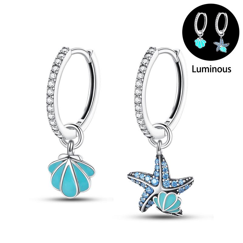 Fashion 925 Silver Color Earrings Blue Zircon Stars Moon Irregularity Earrings For Woman Fine Birthday Jewelry Gifts