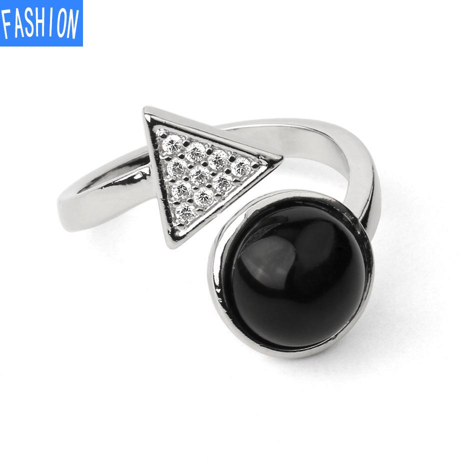 Natural Stone Round Crystal Triangle Adjustable Ring Gift for Women