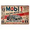 2D Плоская, Винтажная Металлическая Жестяная Табличка Моторное Масло Mobil 1 Racing - Настенное Искусство из Ржавого Железа с Дизайном Классического Автомобиля, Ретро Декор в Красном и Белом Цвете