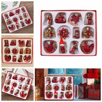 12 шт., деревянные подвесные подвески для рождественской елки, многоразовые подвески Санта-Клауса, Рождественская кукольная вечеринка