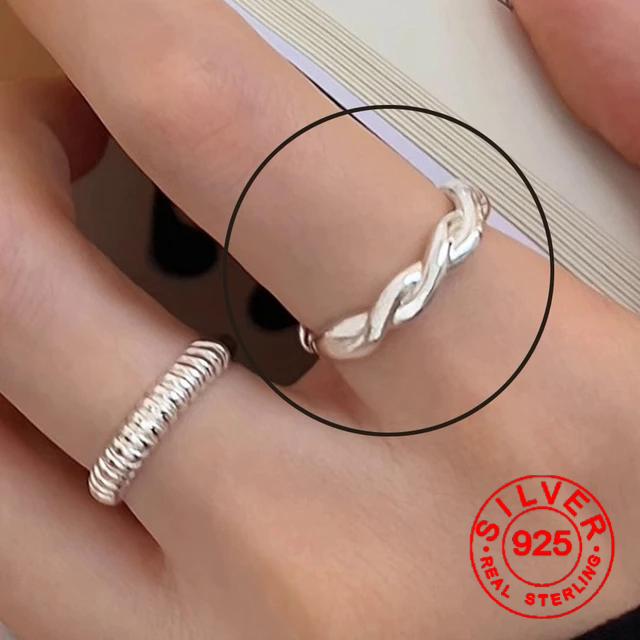 BFCLUB Silver Color Rings for Women Strip Lines Fashion Geometric Vintage Handmade Irregular Ring Party Gifts