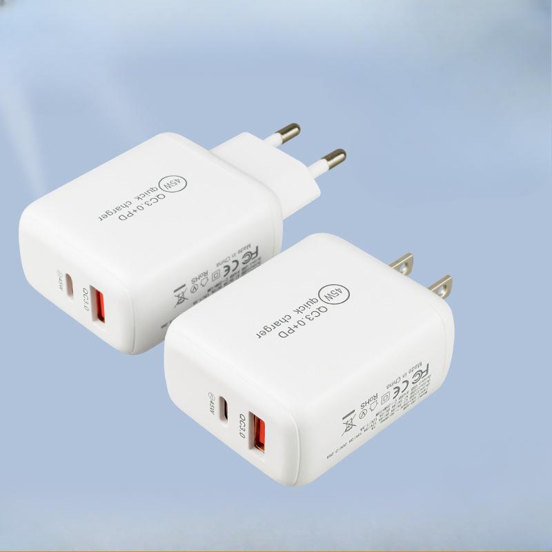 Новое зарядное устройство для мобильного телефона PD45W с двумя портами A+C, быстрое, 45 Вт, европейская зарядная головка