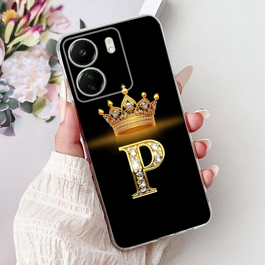 For Xiaomi Redmi 13 13C 4G 5G Soft Silicone Phone Case Crown Letters Initials Cover For Redmi13c 13 C Realme13 Clear Back Cover