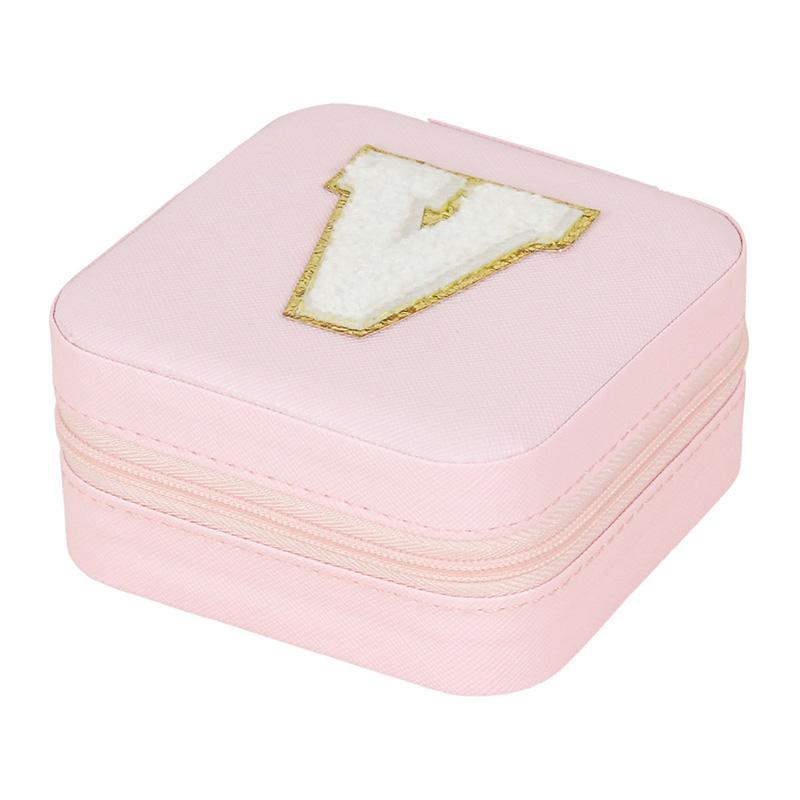 1PC Personalized Portable Jewelry Box for Women Girls Jewelry Case Small Jewelry Storage Pink Initial Letter